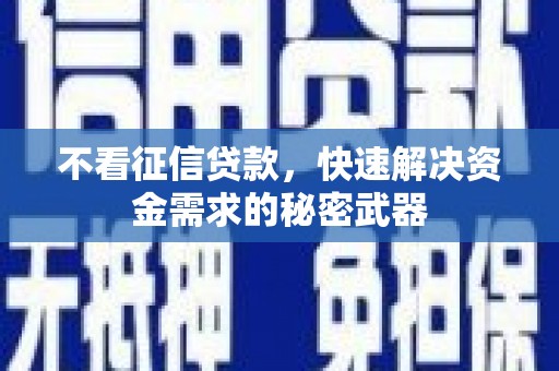 怀来不看征信贷款，快速解决资金需求的秘密武器